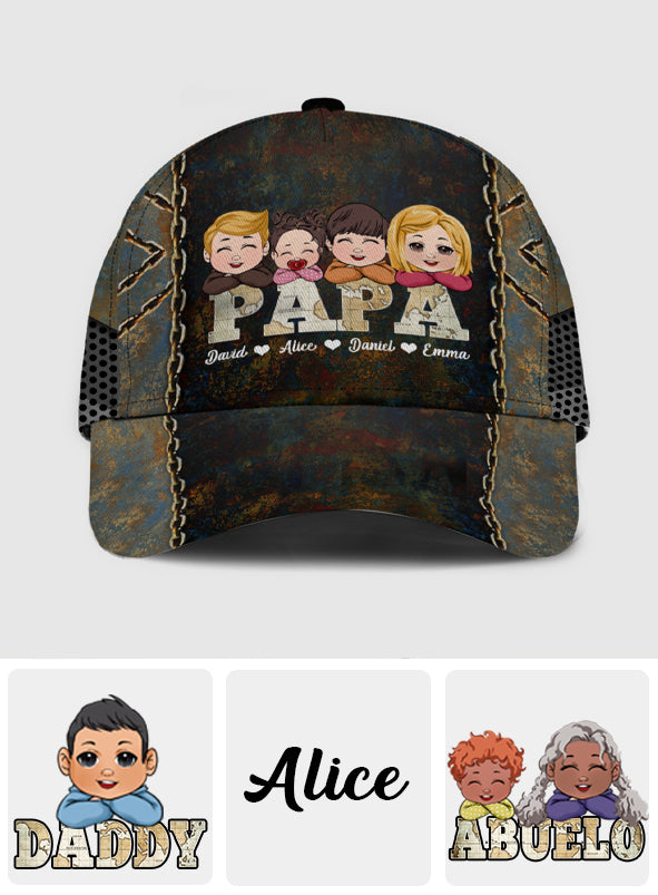 Papa Vintage-Karte mit Kindern - Personalisierte Opa-Klassik-Kappe
