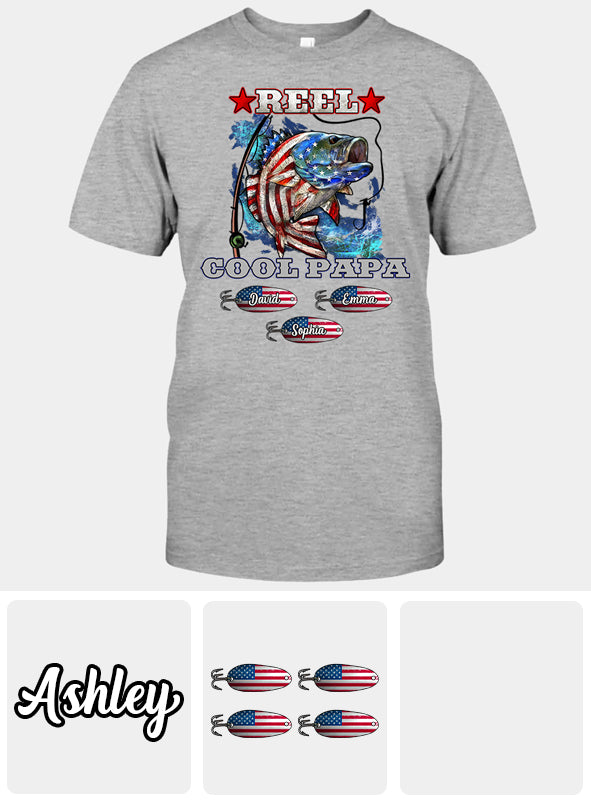 Reel Cool Papa Dad Uncle - Personalisiertes Angel-T-Shirt und Hoodie