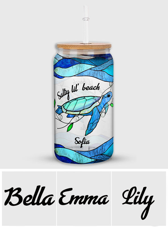 Salty Lil' Beach Blue Ocean Summer Vibes - Personalisierte Turtle Can Glas