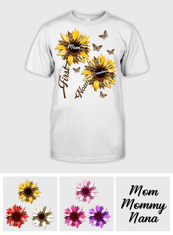 Erst Mama, jetzt Oma Sonnenblume – Personalisiertes Oma-T-Shirt und Hoodie