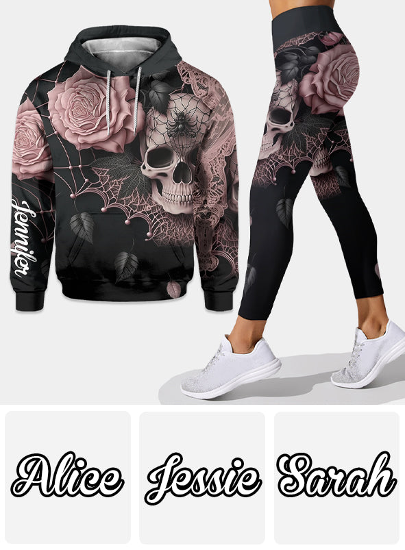 Rosen und Totenköpfe – Personalisierter Totenkopf-Hoodie und Leggings