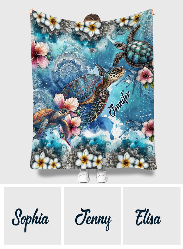 Sea Turtle Mandala Tropical Flower - Personalized Turtle Blanket