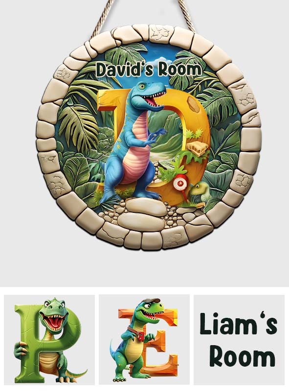 Dinosaurierbuchstabe – Personalisiertes Holzschild in Kinderform