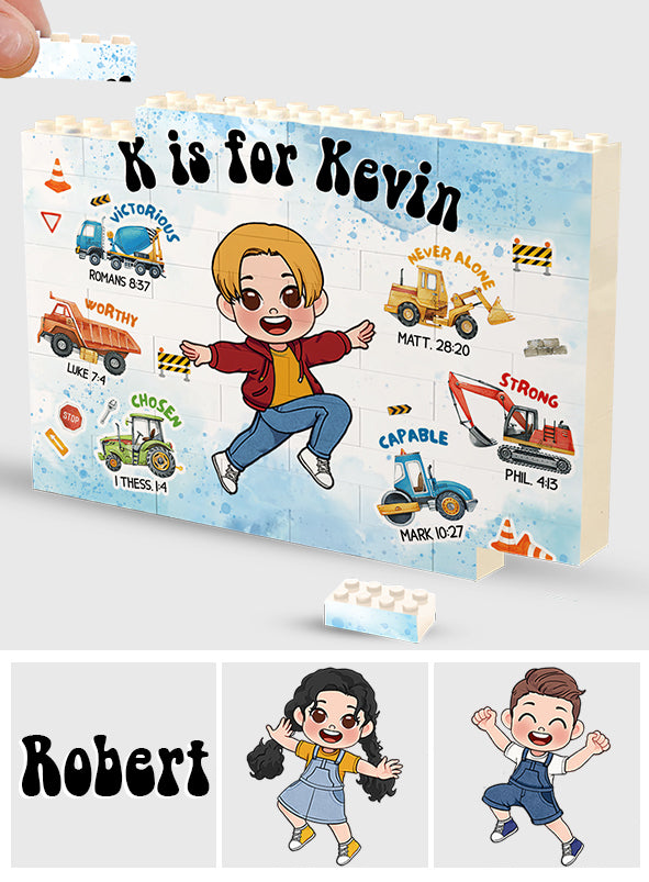 Ich bin mutig, ich bin geliebt – Personalisierte einseitige, horizontale rechteckige Bausteine für Kinder