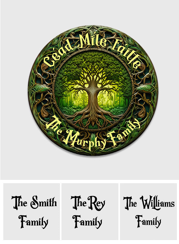 Cead Mile Failte Tree Of Life Rustic Style - Personalized Irish Round Wood Sign