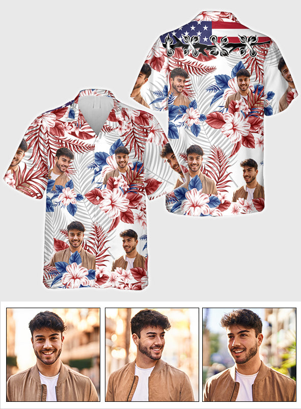 American Flag Flower - Personalized Independence Day/ 4th of July Hawaiian Shirt