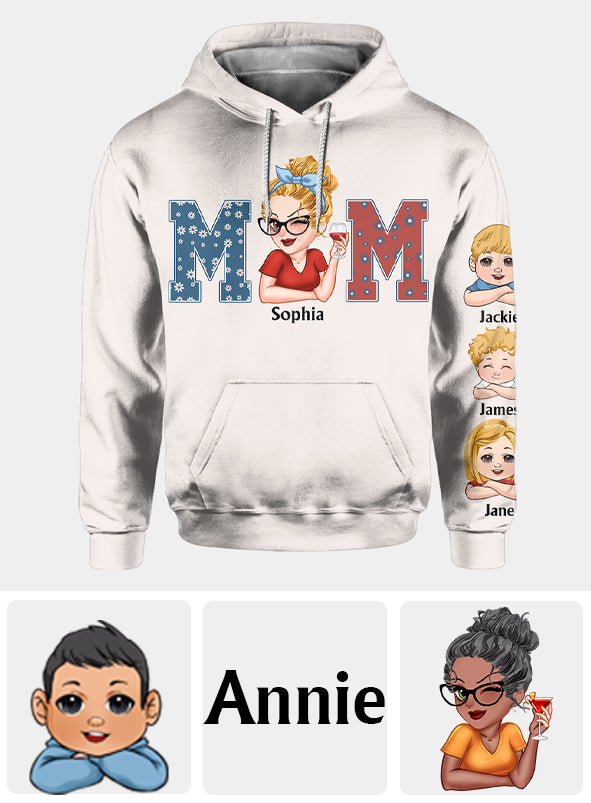 Amerikanische Mama – Beliebiger Titel – Vintage-Retro-Stil – Personalisiertes Mutter-Shirt mit Allover-Aufdruck