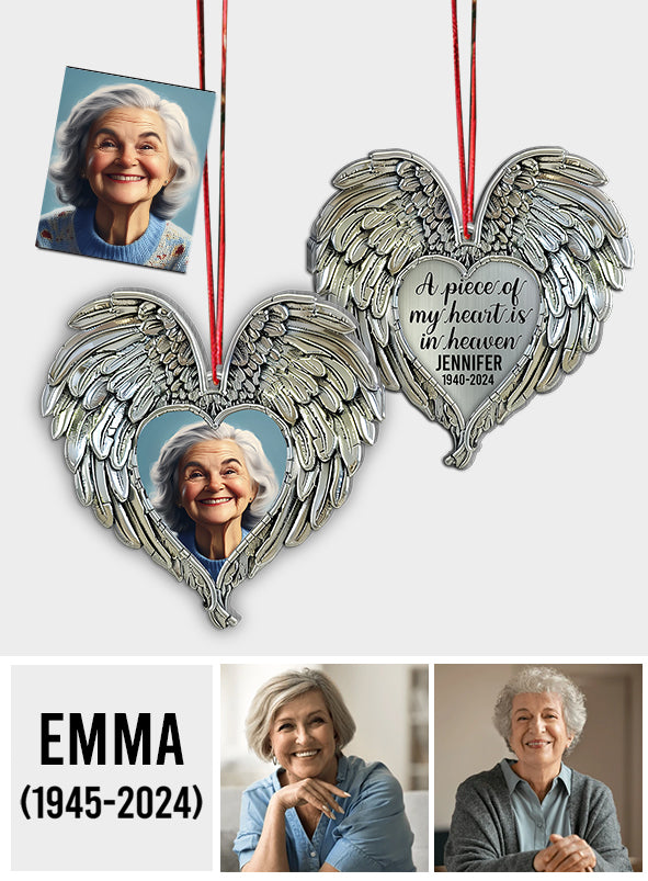 Ein Teil meines Herzens lebt im Himmel - Personalisierte Gedenk-Aluminium-Ornamentfigur (beidseitig bedruckt)