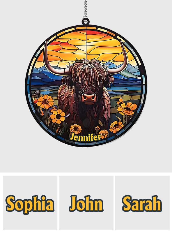 Liebe zum Hochlandrind – Personalisierter Fensterhänger-Sonnenfänger