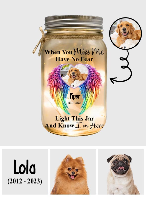 Wenn du mich vermisst, hab keine Angst – personalisierte Hunde-Einmachglas-Lampe