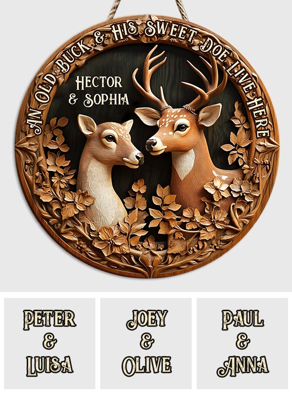 Old Buck Sweet Doe - Personalisiertes Jagd-Rundholzschild