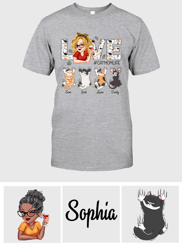Liebe das Leben als Katzenmama – Personalisiertes Katzen-T-Shirt und Hoodie