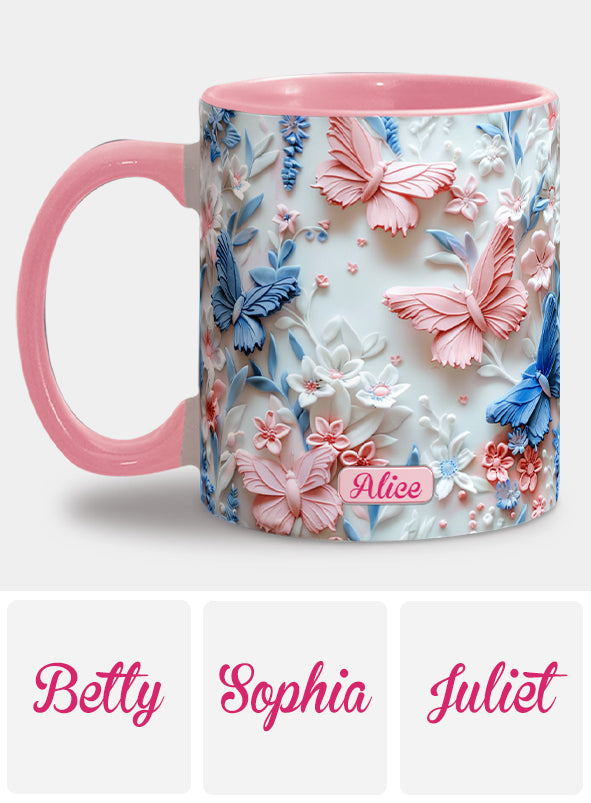Pink And Blue Butterflies - Personalized Butterfly Accent Mug