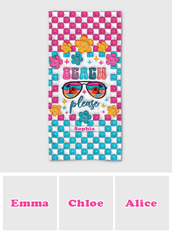 Strand bitte – Personalisiertes Strandtuch für Meeresliebhaber