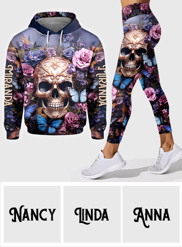 Schönheit der dunklen Totenkopf-Rosen-Schmetterlinge - Personalisierter Totenkopf-Hoodie und Leggings
