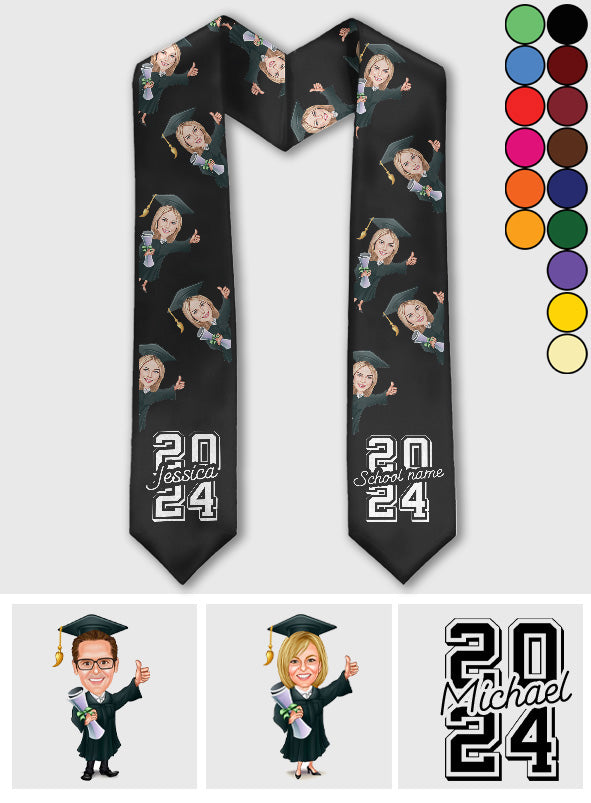Caricature Funny Character - Personalized Graduation Graduation Stole