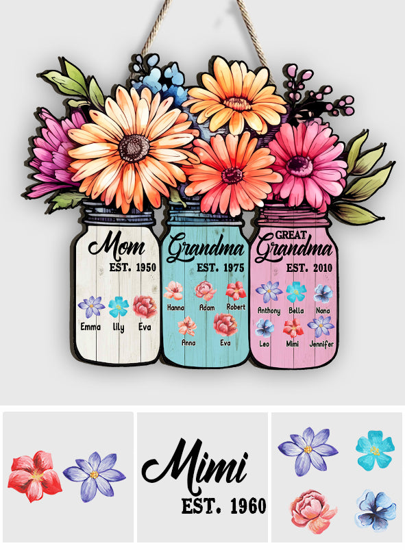 Mama, Oma, Uroma – personalisiertes, individuell geformtes Holzschild für Oma