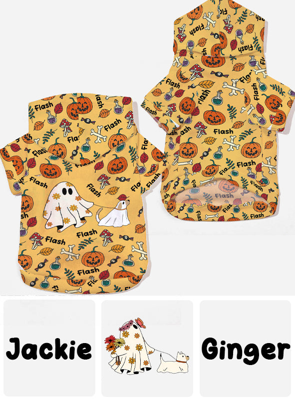 Niedlicher Geisterhund, Kürbisgeist & Fledermaus - Personalisierter Hunde-Hoodie