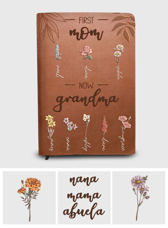 Erst Mutter, jetzt Großmutter – Personalisiertes Lederjournal für Oma