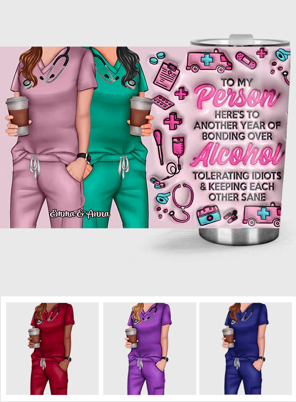Auf ein weiteres Jahr voller gemeinsamer Drinks mit den besten Arbeitskolleginnen – personalisierter Krankenschwester-Trinkbecher