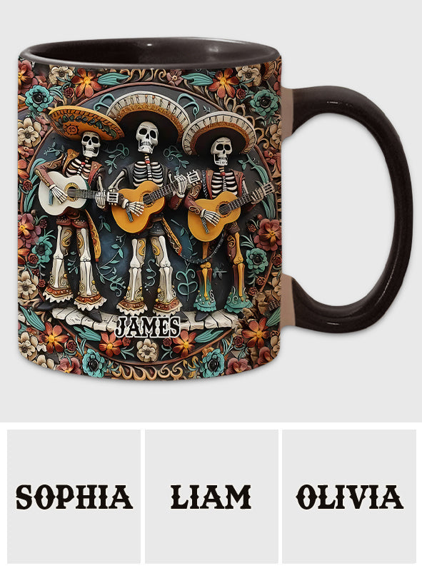 Skelett-Trio – Personalisierte Tasse mit Totenkopf-Akzent