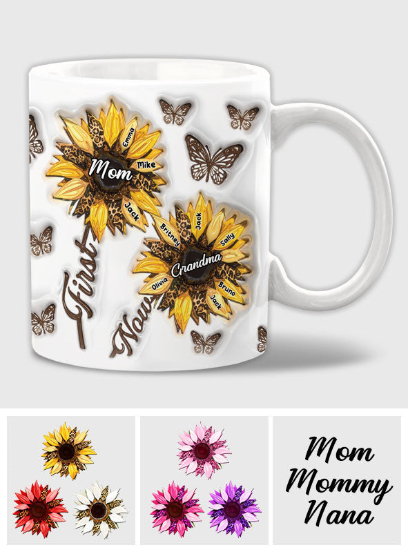 Erst Mama, jetzt Oma – Sonnenblumen-Aufblasbecher – Personalisierte Oma-Tasse