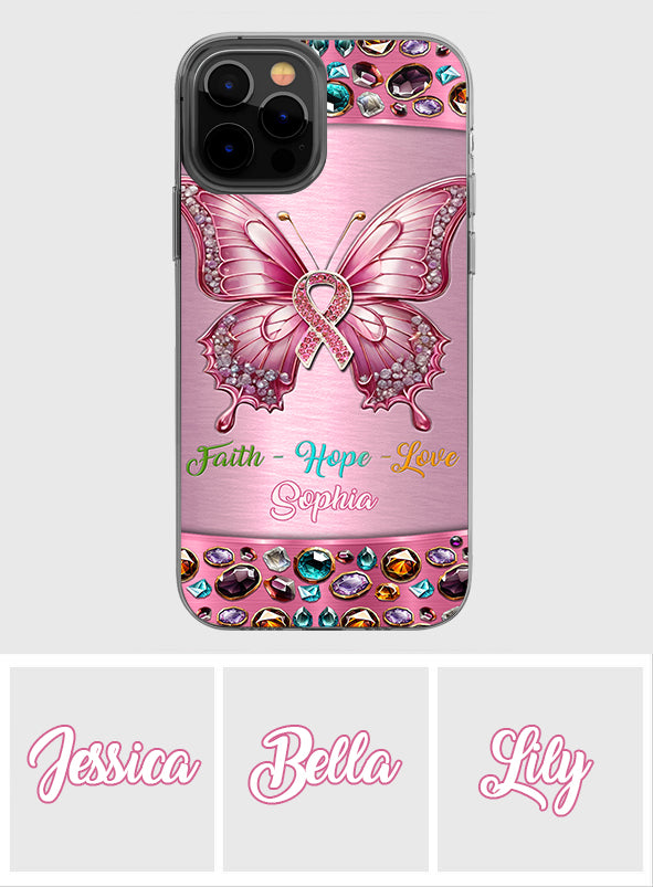 Hope For A Cure - Personalized Breast Cancer Awareness Clear Phone Case