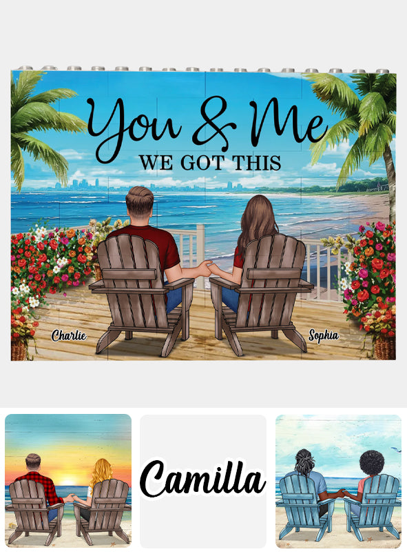 Paar-Strandlandschaft im Retro-Vintage-Stil – Personalisierte einseitige, horizontale rechteckige Bausteine für Paare