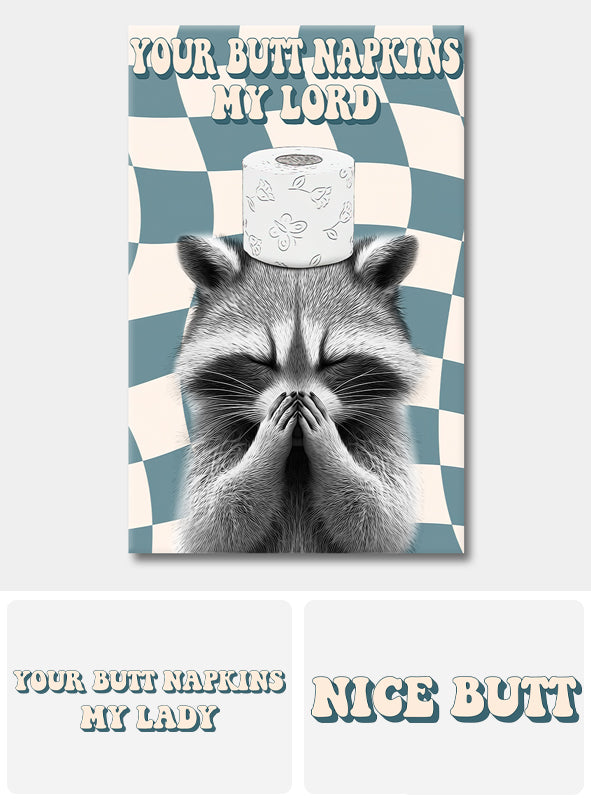 Deine Serviette, mein Herr – Personalisierte Waschbär-Leinwand und Poster