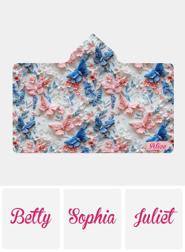 Personalisierte Schmetterlings-Kapuzendecke in Rosa und Blau