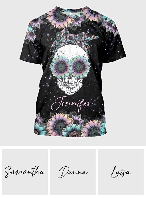 Zero F Given Pink Blue Sunflower - Personalisiertes Totenkopf-Shirt