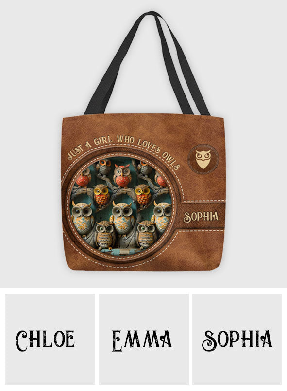 Einfach ein Mädchen, das Eulen liebt – personalisierte Eulen-Tragetasche