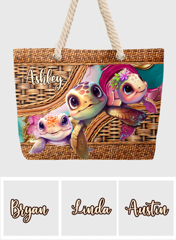 Niedliche Schildkröte – personalisierte Strandtasche mit Schildkrötenmotiv