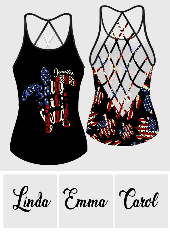 Salty Lil Beach 4th of July Flag - Personalisiertes Tanktop mit Schildkrötenkreuz