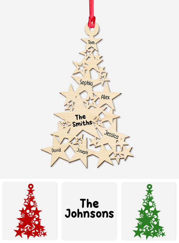 Weihnachtsbaum mit Sternen, personalisierten Familiennamen – Individuell gestalteter Familienschmuck