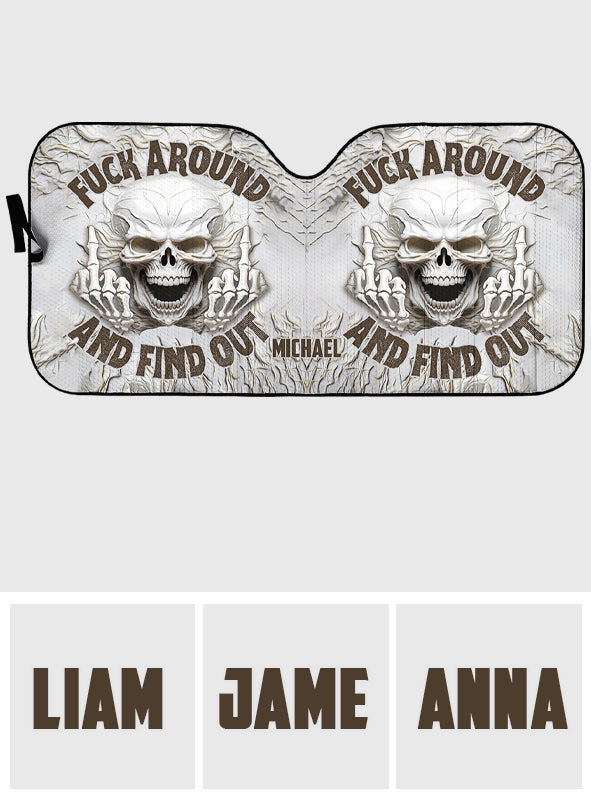 F Around And Find Out White Skull - Personalisierte Totenkopf-Auto-Sonnenblende