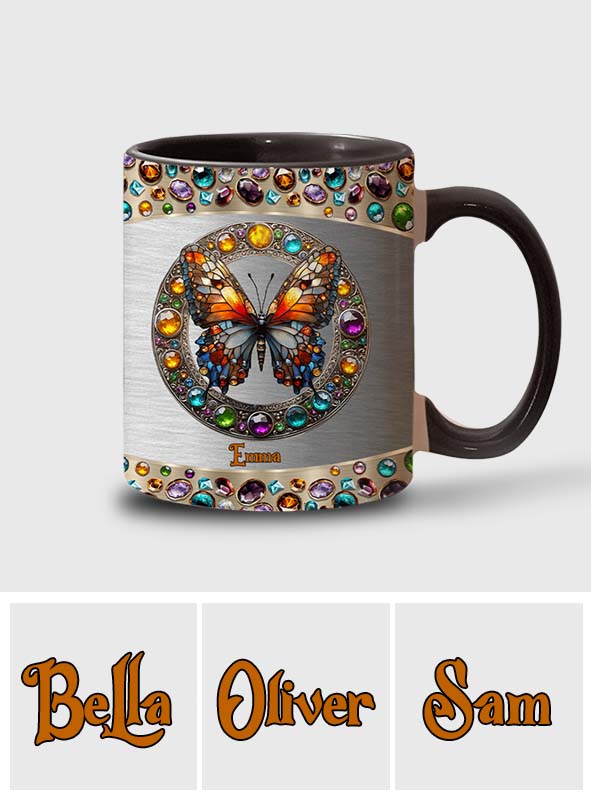 Stained Glass Beauty - Personalized Butterfly Accent Mug
