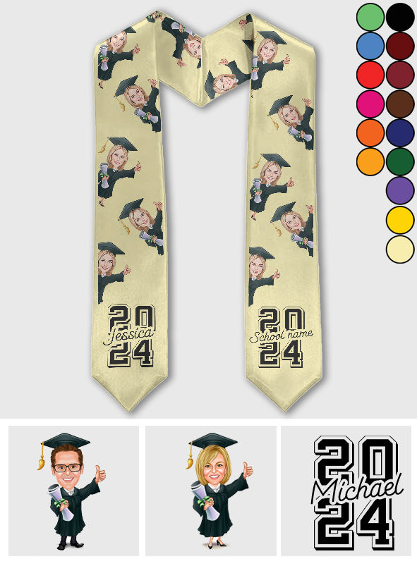 Caricature Funny Character - Personalized Graduation Graduation Stole