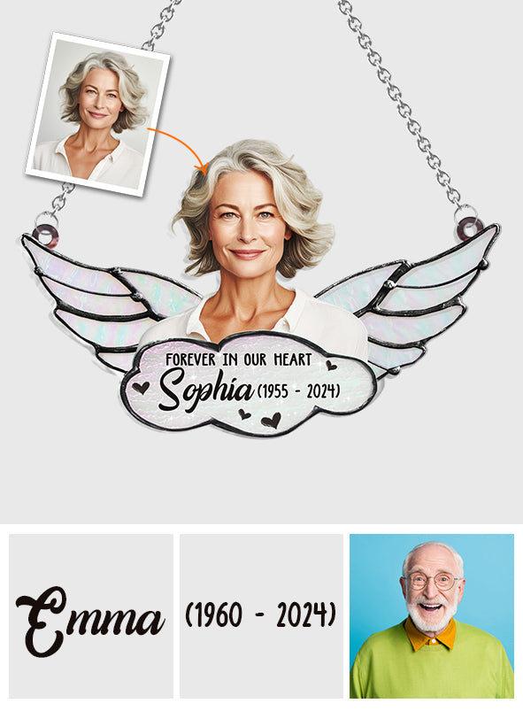 Für immer in unserem Herzen – Personalisierter Gedenk-Fensterhänger (Sonnenfänger)
