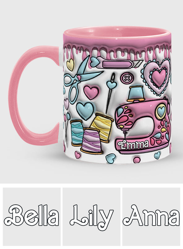 Pink für Nähbegeisterte – Personalisierte Tasse mit Nähmotiv