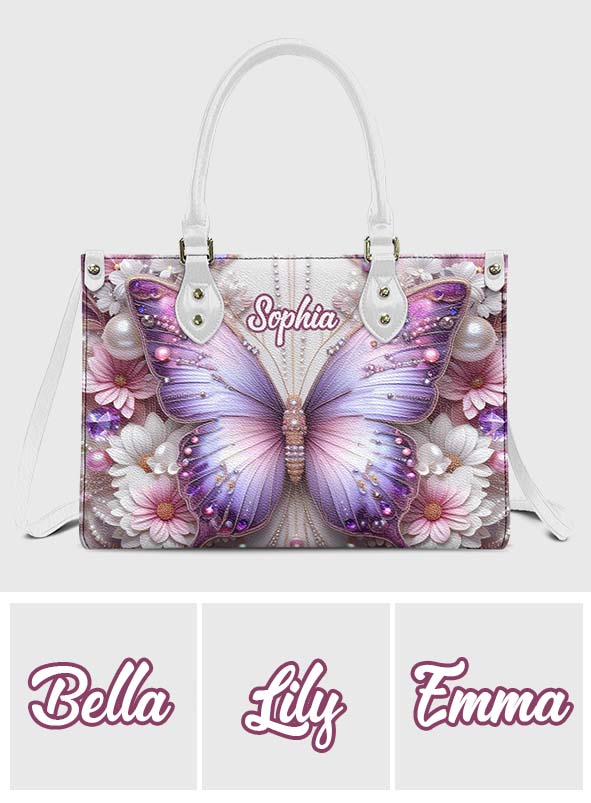 Personalisierte Schmetterlings-Lederhandtasche mit Blumenmuster
