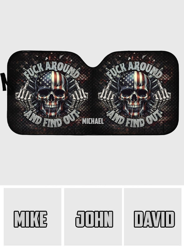 Amerikanische Flagge mit Skelettmotiv – Personalisierter Totenkopf-Auto-Sonnenschutz