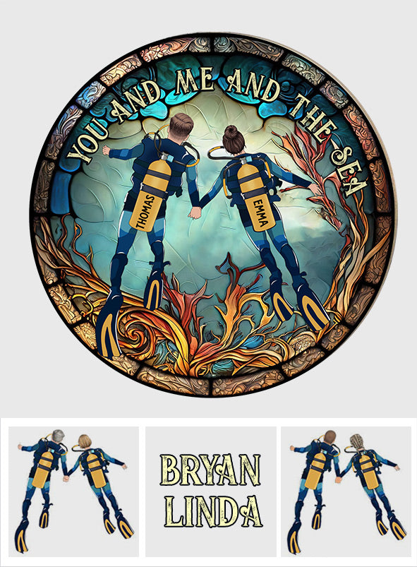 Du & Ich und das Meer - Personalisiertes rundes Holzschild zum Thema Tauchen