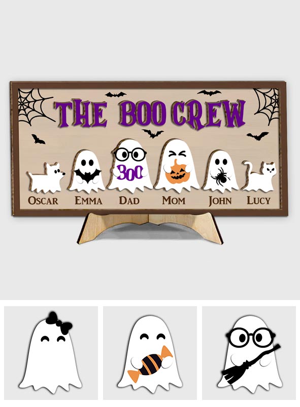 Die Boo Crew – Personalisiertes Familien-Holzschild (2-lagig) / Holzplakette