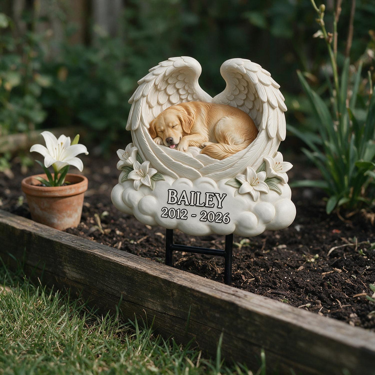 Personalisierte schlafende Golden Retriever Engel Flügel Gedenkschild, Haustier Trauergeschenk