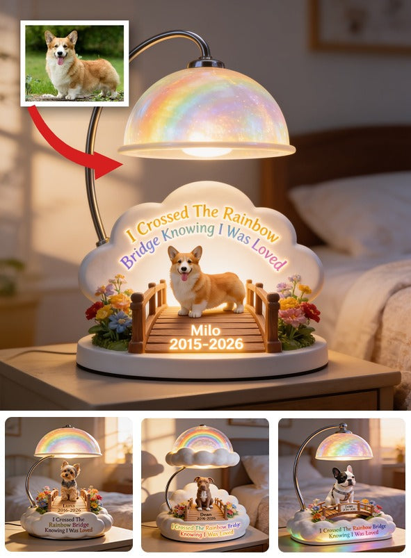 Ich habe die Regenbogenbrücke überquert - Personalisierte Corgi Acryl LED Nachtlicht