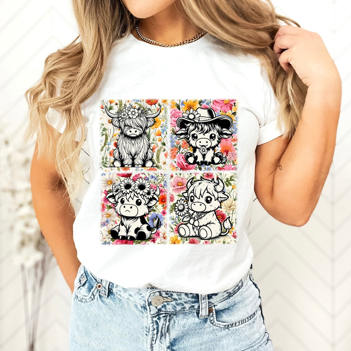 Retro Boho Highland Cow T-Shirt & Hoodie 0624