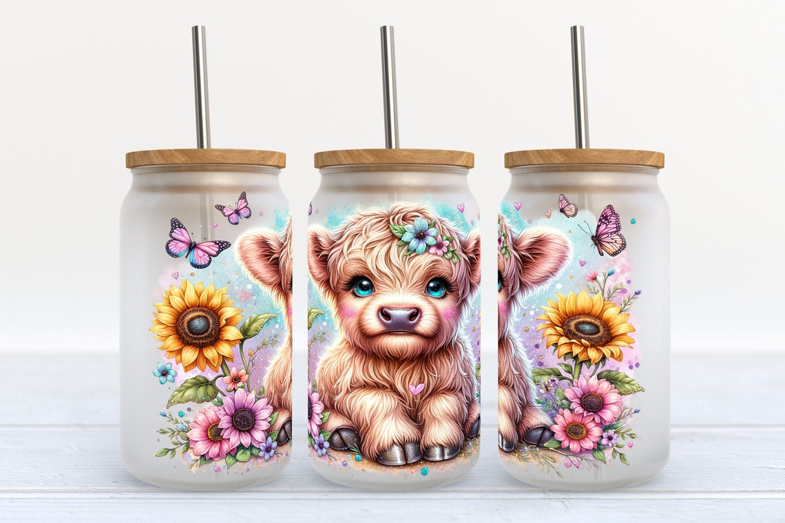 Niedliche Baby-Hochlandkühe, Hochlandkuh-Dose, Glas 0624