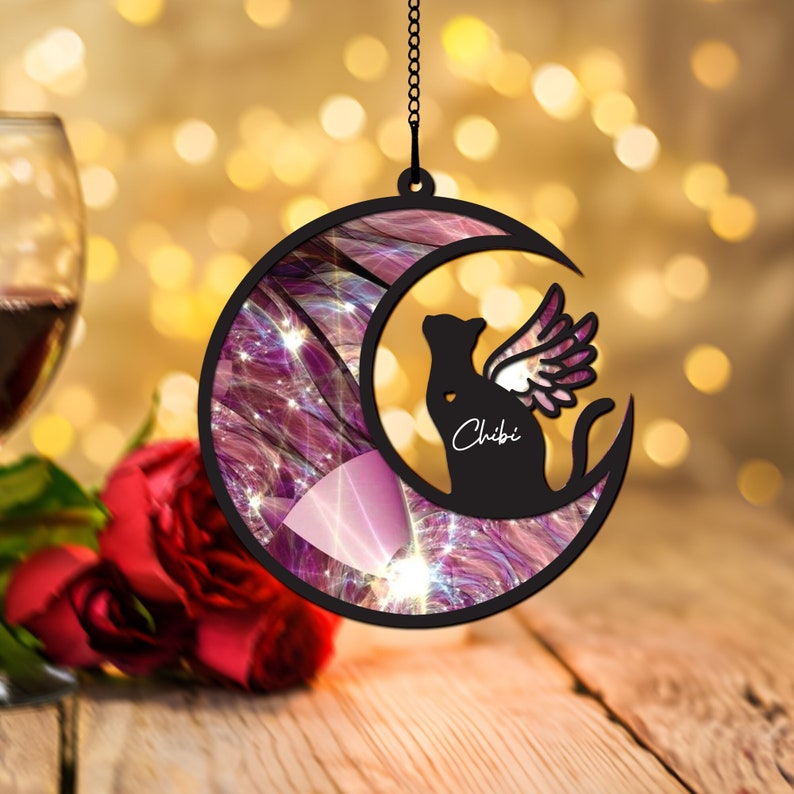 Katze mit Flügeln – Gedenk-Fensterhänger-Sonnenfänger – Personalisierter Gedenk-Fensterhänger-Sonnenfänger 0924