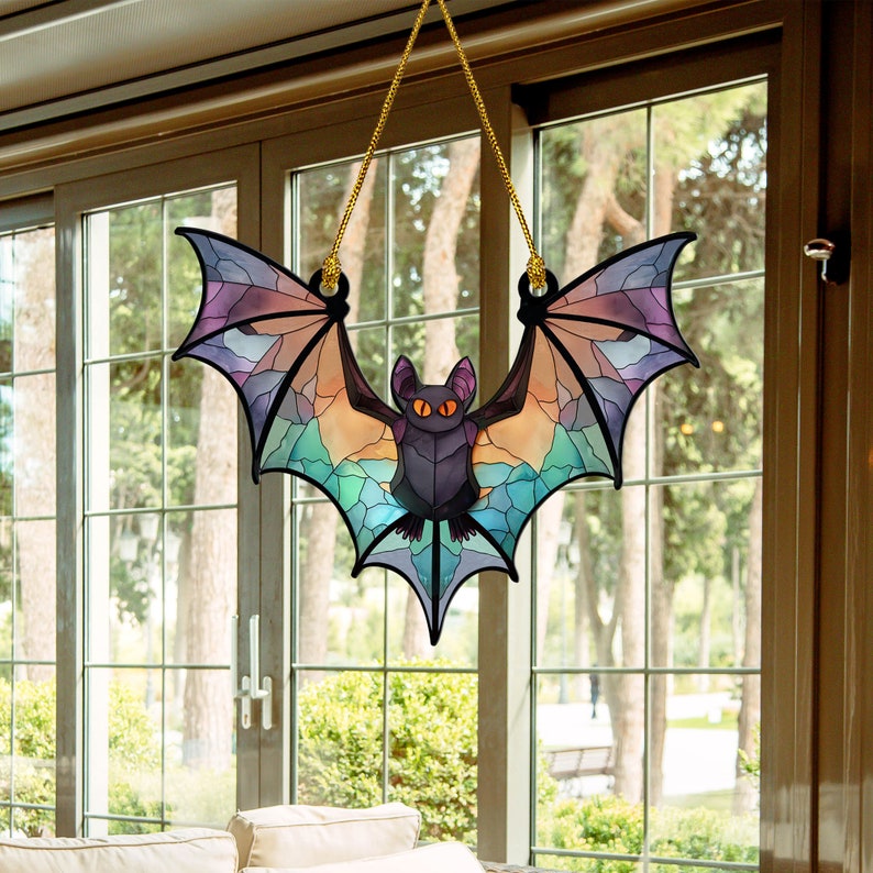 Hängende Fledermaus-Acryl-Ornament, Halloween-Fledermaus-Fensterhänger-Sonnenfänger-Ornament, Halloween-Fensterhänger-Sonnenfänger-Ornament 0924